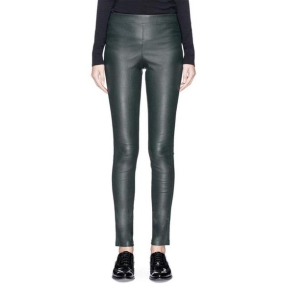 Theory Adbelle Green Leather Bristol Leggings 12 - Picture 2 of 8